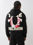 TRUE RELIGION TERRY APPLIQUE ZIP UP HOOD - JET BLACK
