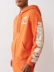 TRUE RELIGION TERRY APPLIQUE ZIP UP HOOD - KOI ORANGE