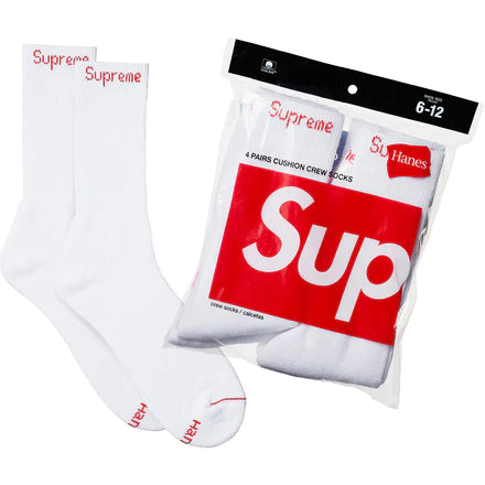 Supreme x Hanes Crew Socks (4 Pack) 'White'